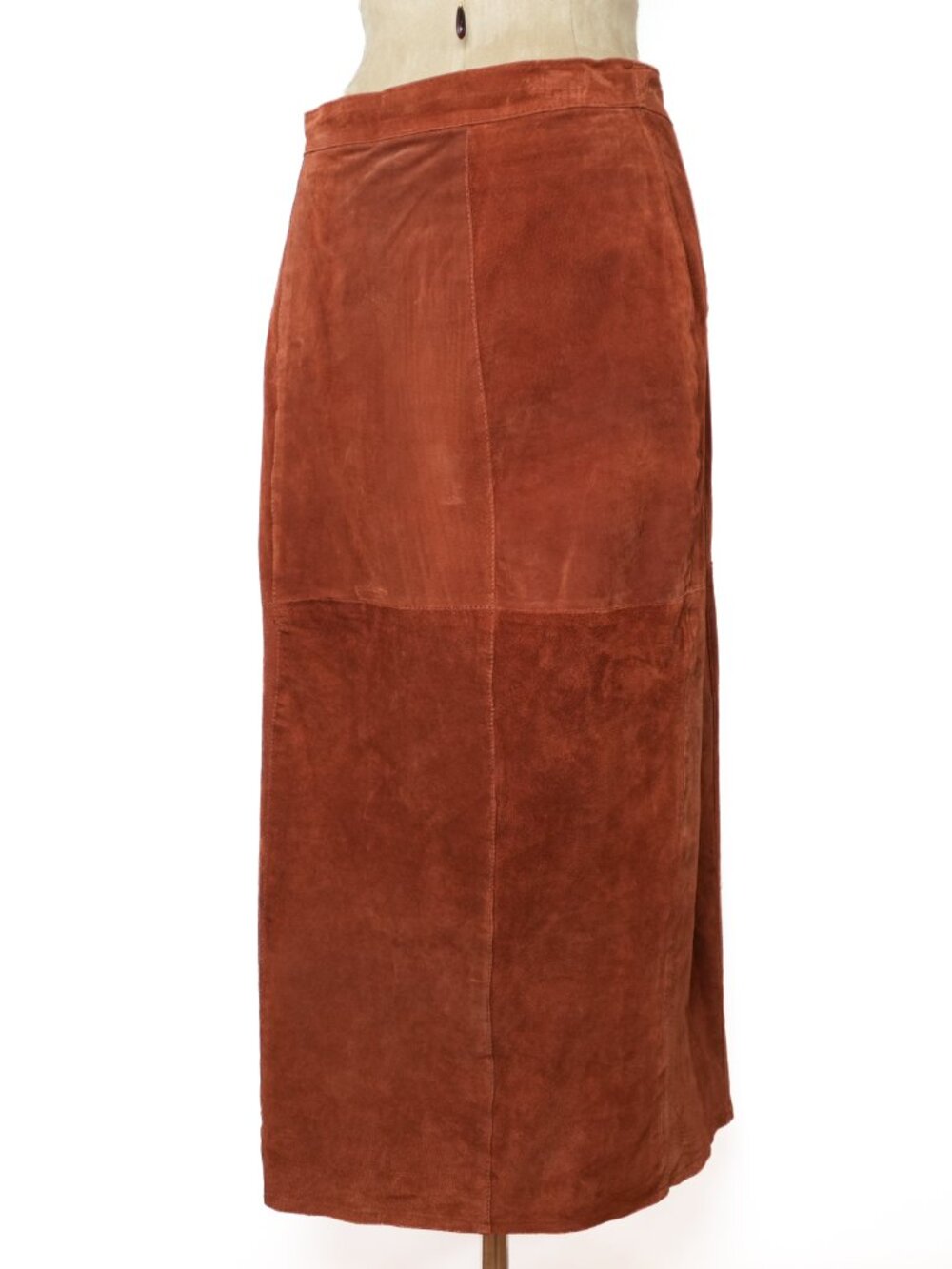 Suede Midi Skirt Vintage Leather Brown Suede Terracotta Long Maxi Skirt - Picture 14 of 16